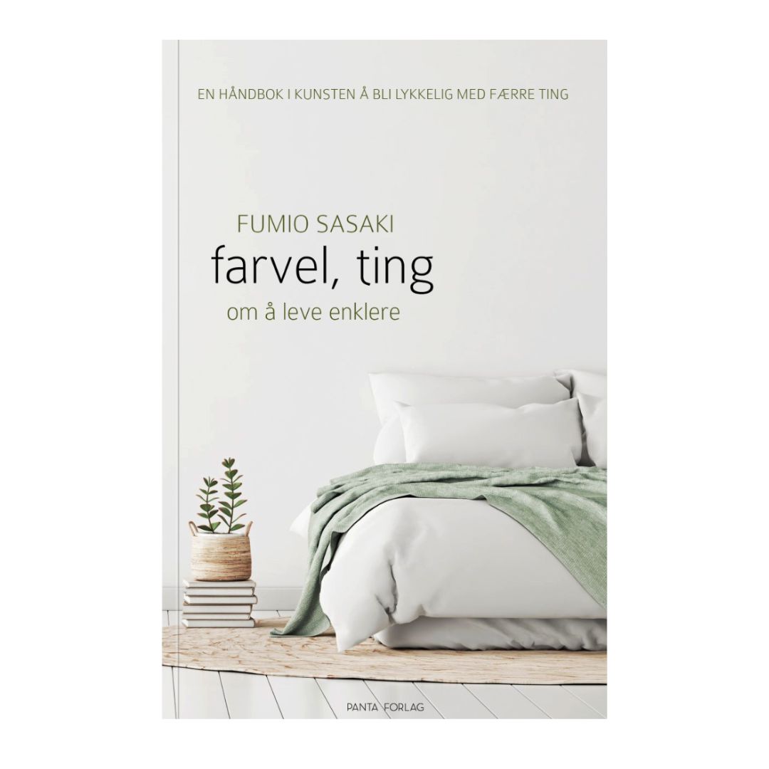 Coverbilde av 'Farvel, ting' av Fumio Sasaki, en bok om minimalisme og lykke.