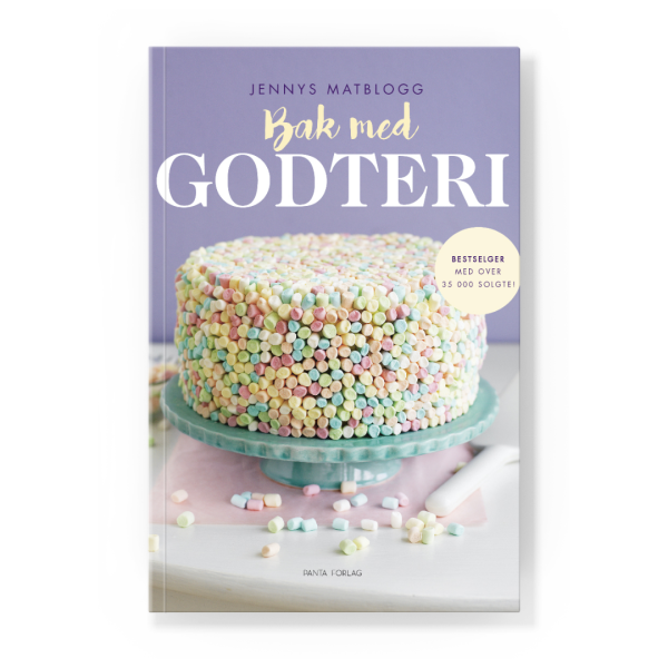 Coverbilde av 'Bak med godteri' av Jenny Warsen, en bok full av kreative bakeoppskrifter med godteri.