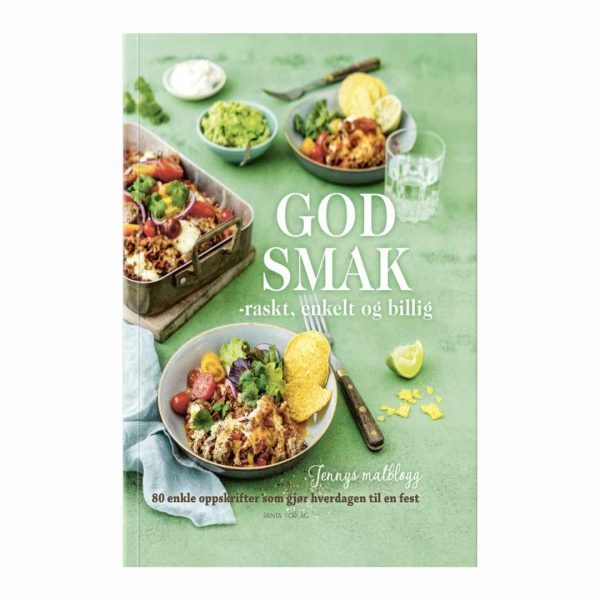 Coverbilde hos Gnister av 'GOD SMAK – raskt, enkelt og billig!' av Jenny Warsen, en kokebok for kostnadsbevisste.