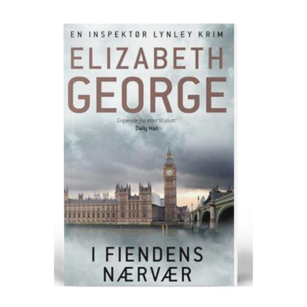 Coverbilde av 'I fiendens nærvær' av Elizabeth George, en spennende politisk krimroman.