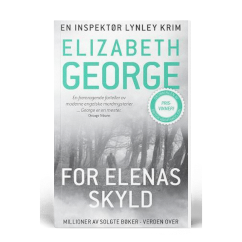 Coverbilde av 'For Elenas skyld' av Elizabeth George, en fengslende krimroman som avslører hemmeligheter ved Cambridge.