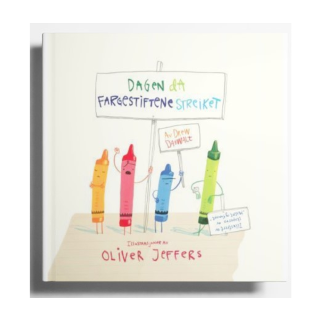 Coverbilde av 'Dagen da fargestiftene streiket' av Drew Daywalt, illustrert av Oliver Jeffers, en fargerik og engasjerende barnesbok.